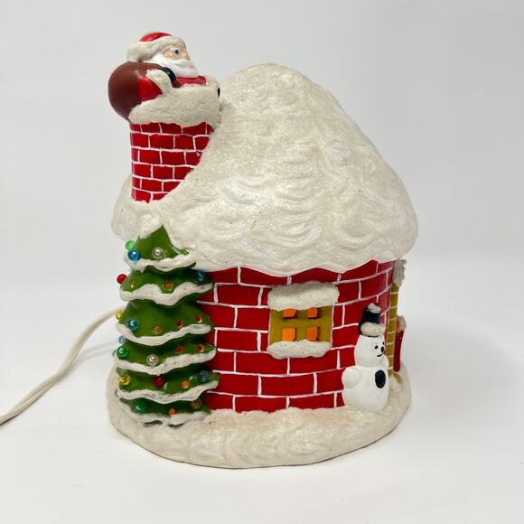 Vintage 80s Hand Painted Ceramic Light Santa House Lamp Christmas Light Kitsch - Picture 2 of 8